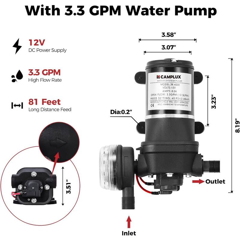 CAMPLUX First Series 2.64GPM 68,000 BTU Portable Outdoor Propane Tankless Water Heater with 3.3 GPM Water Pump Kits