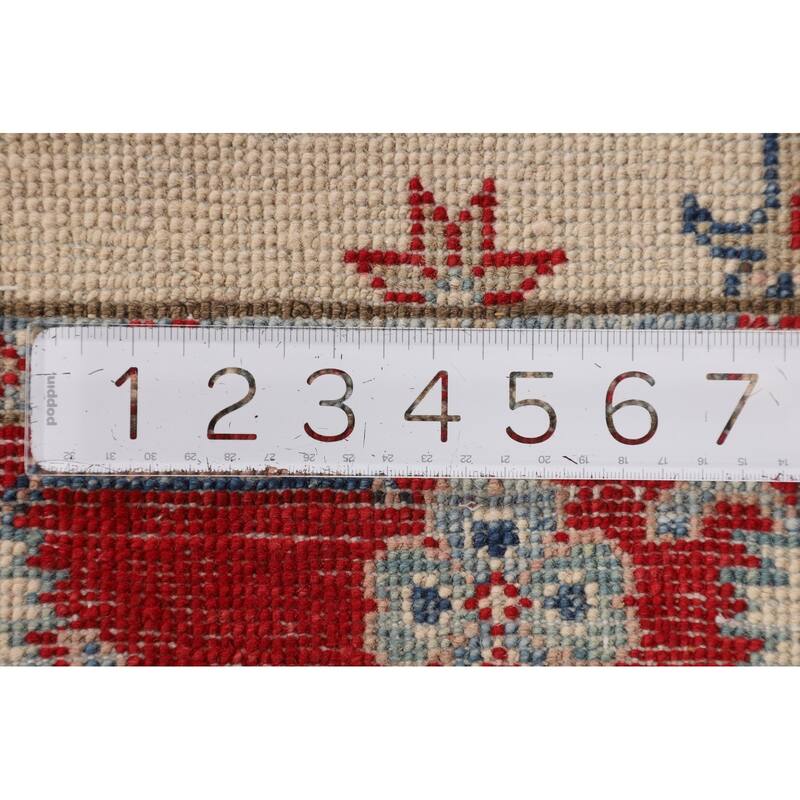 Geometric Beige Kazak Foyer Rug Hand-Knotted Wool Carpet - 3'5" x 5'0"