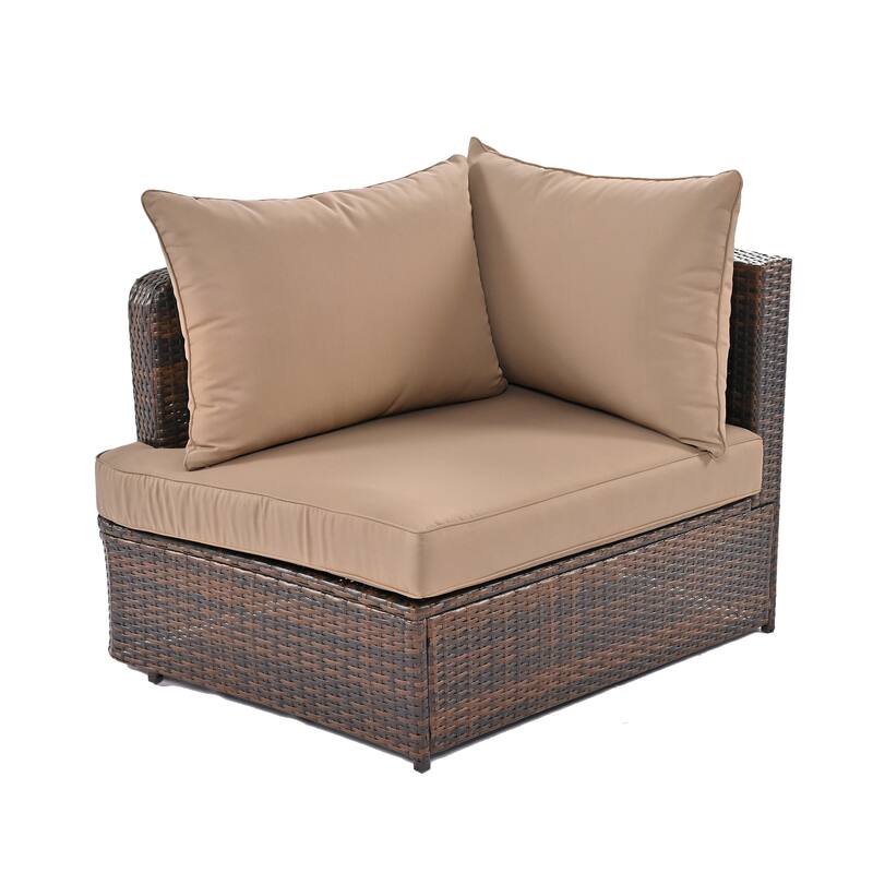 Roomfitters 6-Piece Patio Outdoor Conversation Round Sofa Set with Coffee Table
