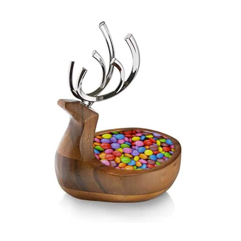 Nambe Holiday Reindeer Candy Dish - Silver and Brown