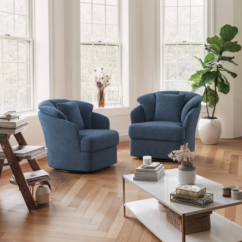 LUE BONA Oversized Swivel Accent Chair, Modern Barrel Chair with Double Cushion Set of 2 - N/A