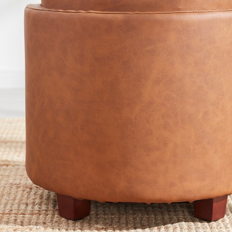 Ornavo Home Lawrence Round Storage Ottoman with Lift Off Lid and Tray Lid Coffee Table