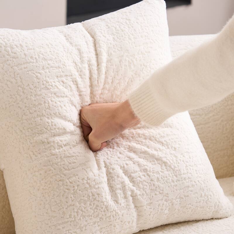 Small Chenille Upholstered Loveseat Sofa, Deep Seat Compression Boneless Couch, Curved Floor Sofa with 3 Pillows