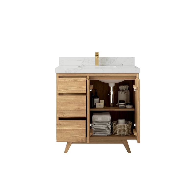 Willow Collections 36 in. W x 22 in. D Madison Teak Center Sink Bathroom Vanity with Countertop