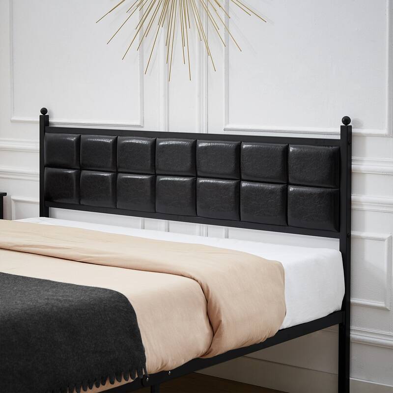 Javlergo Metal Platform Bed Frame with Faux Leather Headboard, Twin/Full/Queen, No Box Spring Needed