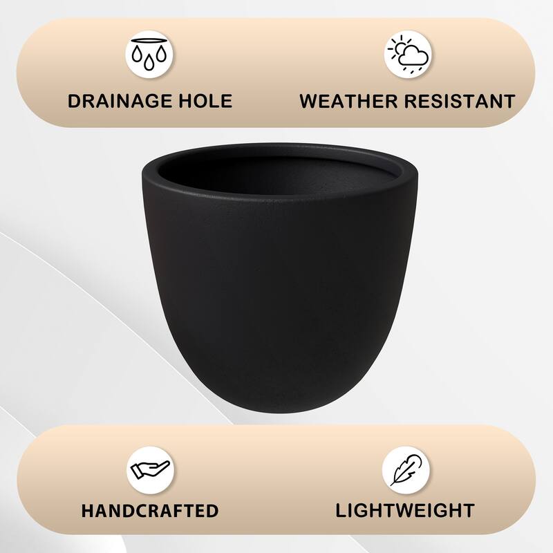 Dahlia Tapered Round Planter Pot in Fiberstone MGO Clay with Drainage for Indoor Outdoor Patio Balcony, Garden, or Living Room