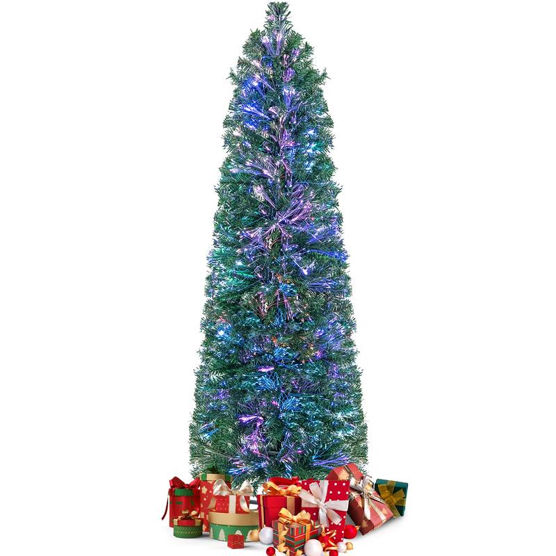 Gymax 5 FT Fiber Optic Artificial Christmas Tree Slim Pencil Xmas Tree