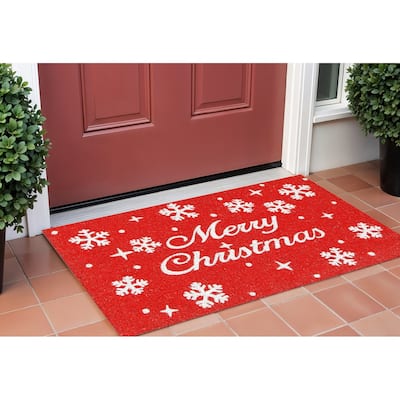 HomeRoots 17" X 29" Red And White Coir Merry Christmas Outdoor Door Mat - 17' X '29