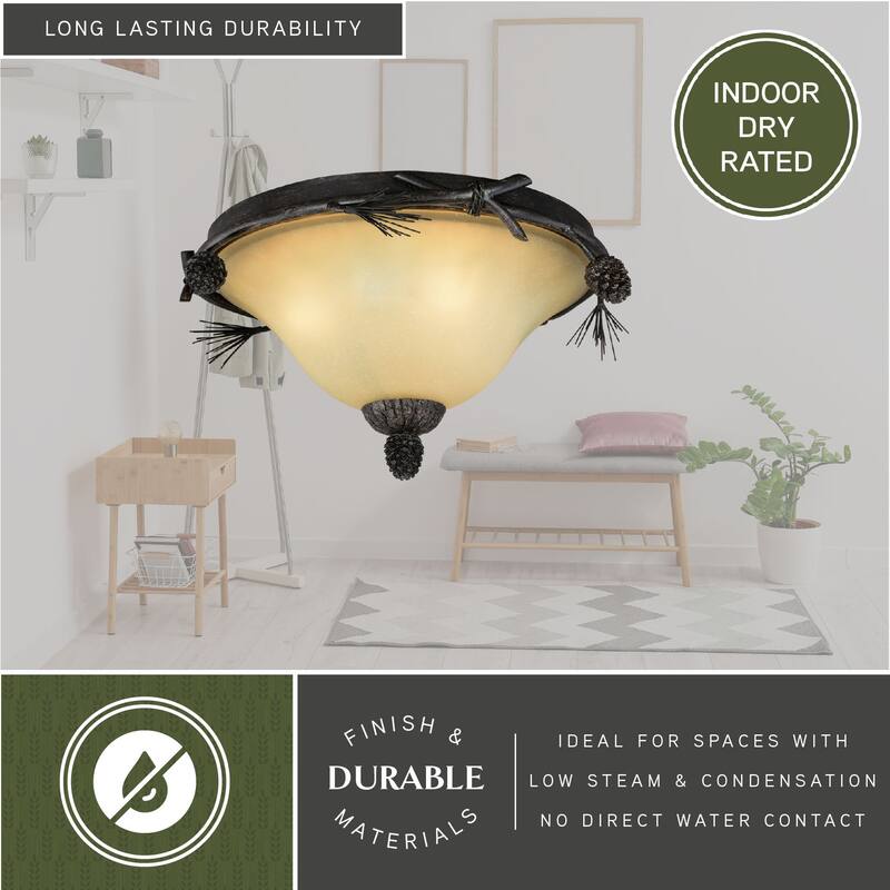 Sierra 15.5-in W Bronze Rustic Pinecone Flush Mount Ceiling Light Fixture - 15.5-in W x 9-in H x 15.5-in D