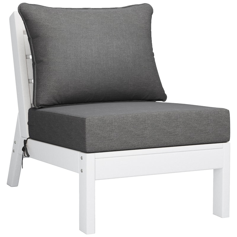 Birchwood All Weather HDPE Outdoor Patio Deep Seating White Armless Chair With Cushions (1-Piece)