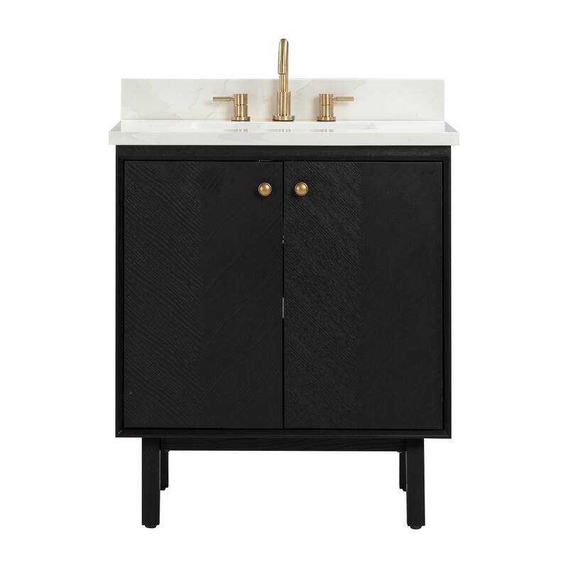 Avanity Adele 31 in. Vanity Combo in Black Oak finish with Calacatta Quartz Top