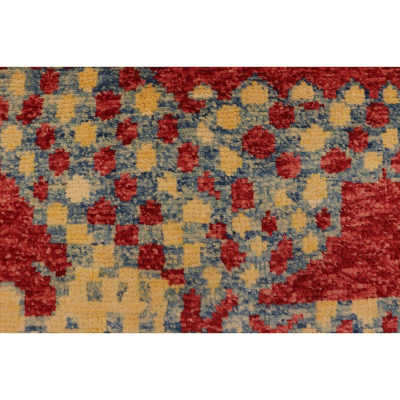 Contemporary Balochi Proctor Red/Blue Hand Knotted Wool Rug - 3'0'' x 4'11''