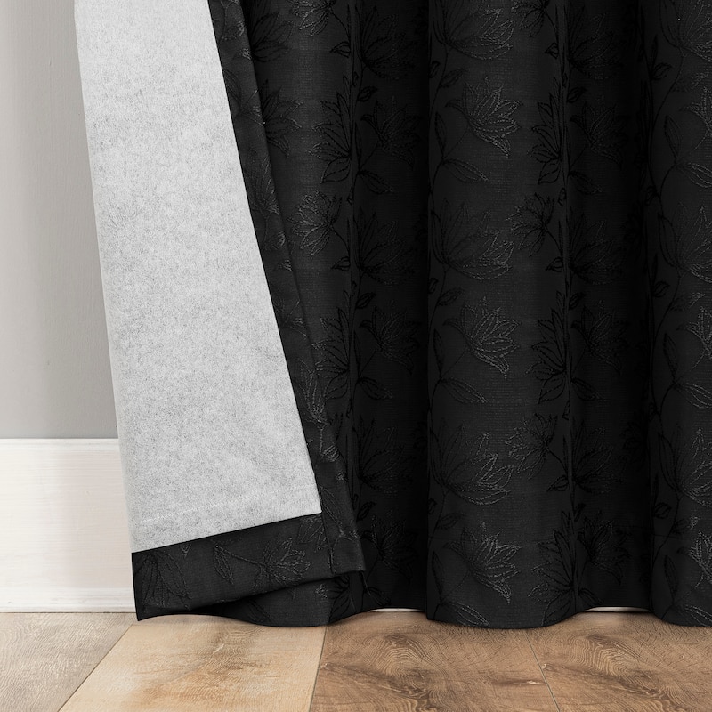 Sun Zero Bronte Floral Jacquard Total Blackout Rod Pocket 1-Piece Curtain Panel, Single Panel