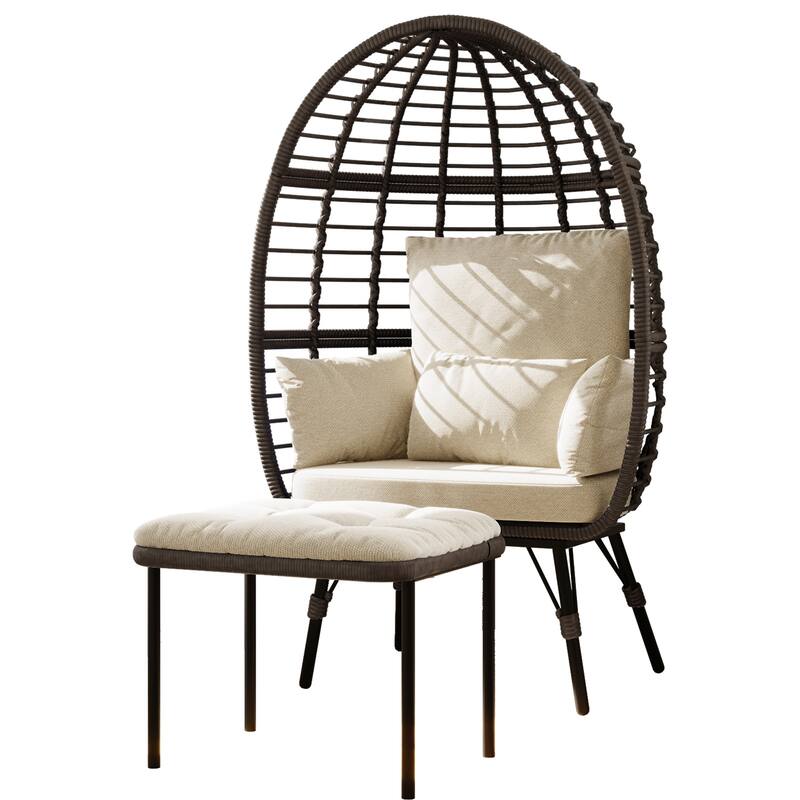 Cozywor Patio Indoor/Outdoor Egg Lounge Chair with Ottoman and Cushions