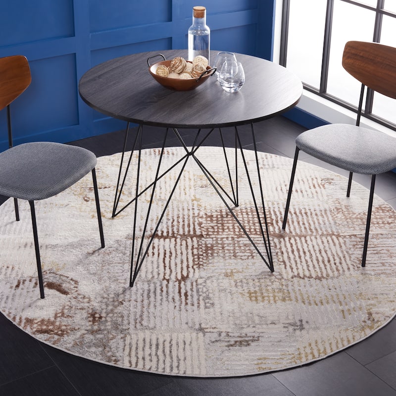 SAFAVIEH Palma Caro Modern Abstract Rug - 6'7" Round - Beige/Brown