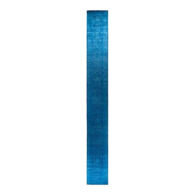 Vibrance, One-of-a-Kind Hand-Knotted Runner Rug - Blue, 2' 7" x 21' 10" - 2' 7" x 21' 10"