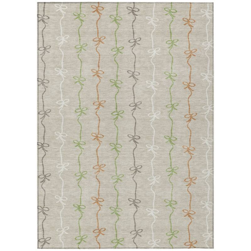 Machine Washable Indoor/ Outdoor Modern Bow Stripe Chantille Rug