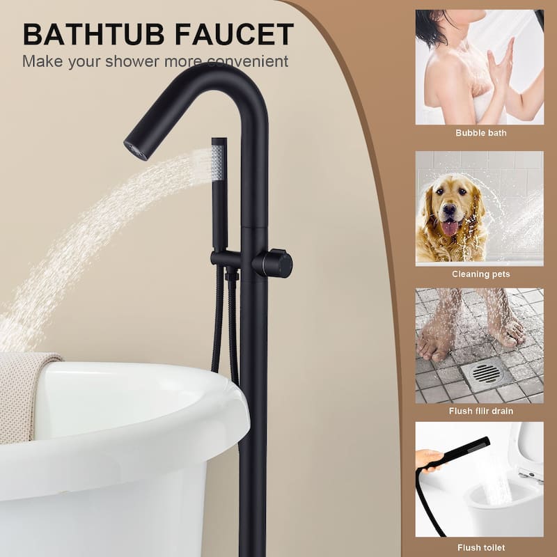 Topcraft Floor Mounted Bathtub Filler with Handheld Showerhead