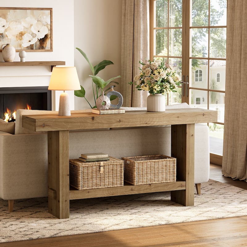 63-Inch Solid Wood Console Table with shelf