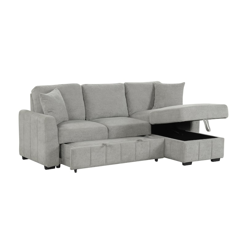 L-Shaped Convertible Sleeper Sectional Sofa with Reversible Storage Chaise and Drop-Down Console with Dual Cup Holders