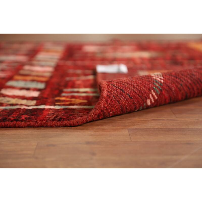 Red Geometric Moroccan Oriental Area Rug Hand-Knotted Wool Carpet - 5'8" x 7'8"