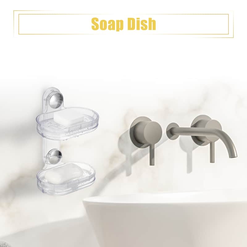 Double Layer Soap Holder Soap Dish for Shower Wall for Bathroom Kitchen - Clear