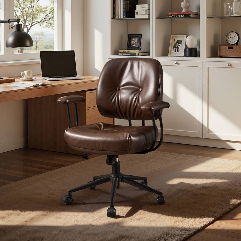 OVIOS Ergonomic PU Office Swivel Chair - Coffee