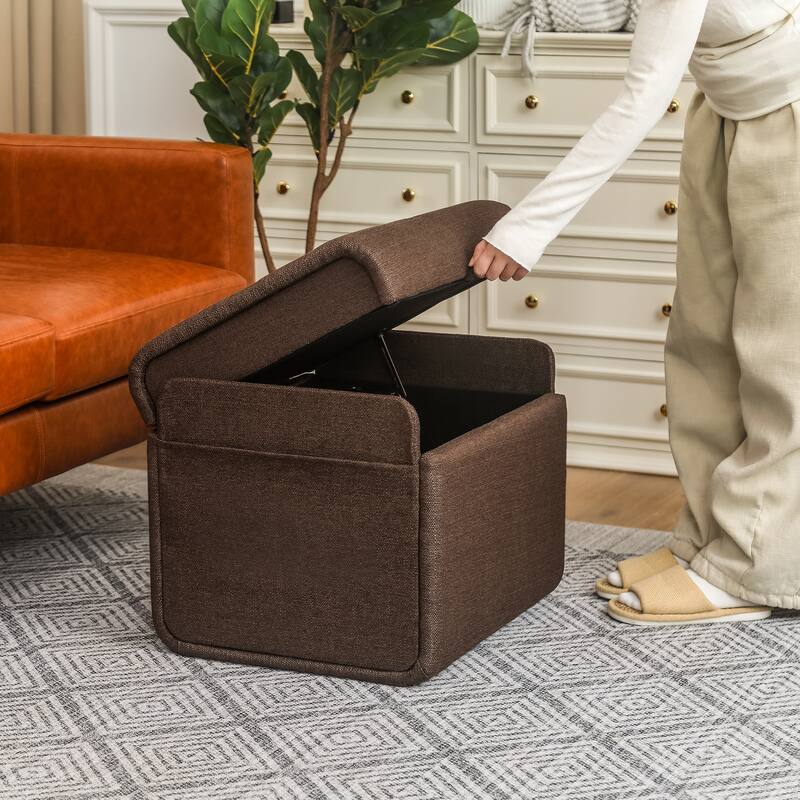 Adeco Storage Ottoman Linen Foot Stool for Living Room Bedroom