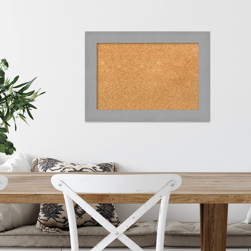 Brushed Nickel Framed Cork Bulletin Memo Board