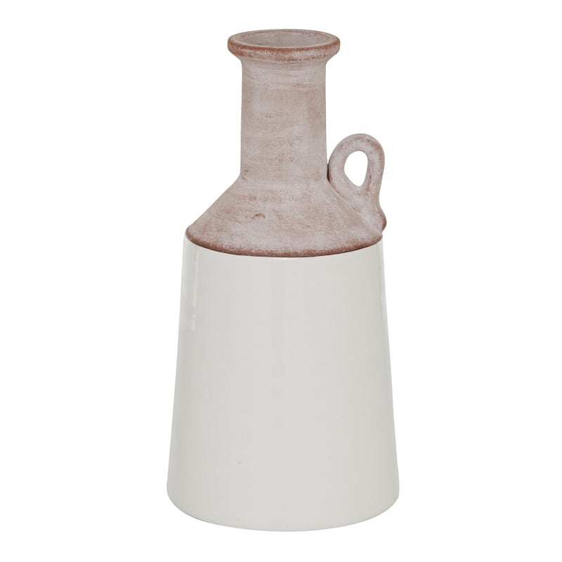 Ceramic Vase with Pink Accents - White - Roche River Decor - White