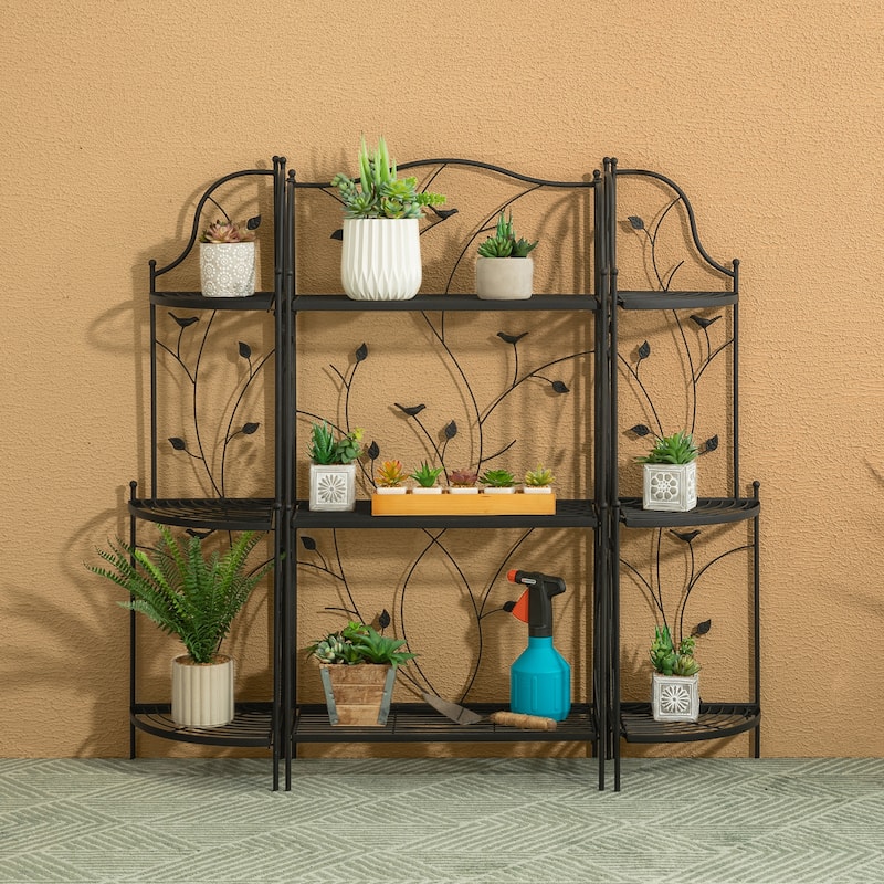 Glitzhome Multifunctional 3 or 4-Tiers Metal Plant Shelving Planter Stands Flower Pot Shelf One-step Fordable Design