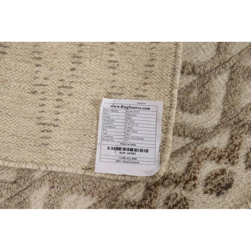 Beige Moroccan Oriental Accent Rug Handmade Wool Carpet - 2'0"x 3'0"
