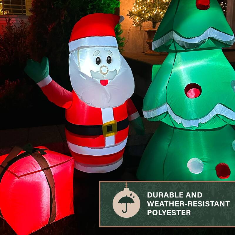 Fraser Hill Farm 7.5-Ft. Wide Prelit Santa and Mrs. Claus by Christmas Tree Inflatable