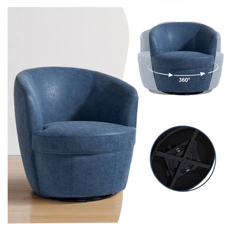 PU Leather Swivel Barrel Chair Set of 2