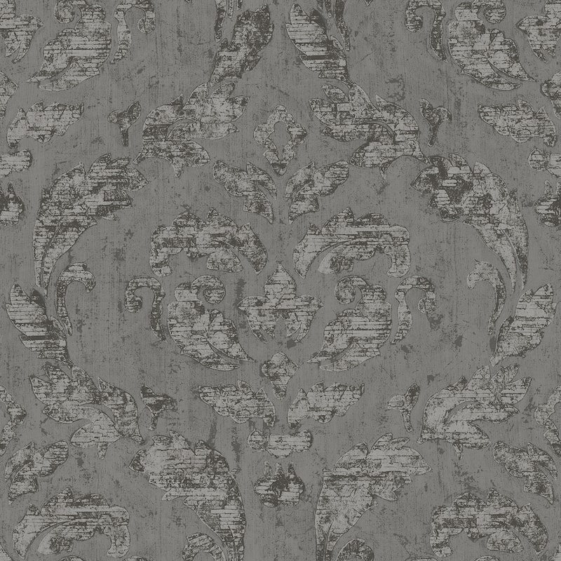 Galerie Wallcoverings Ambiance Large Damask Vinyl on Non-woven Matte Wallpaper Roll - 33 feet x 21 inches - Charcoal/Silver