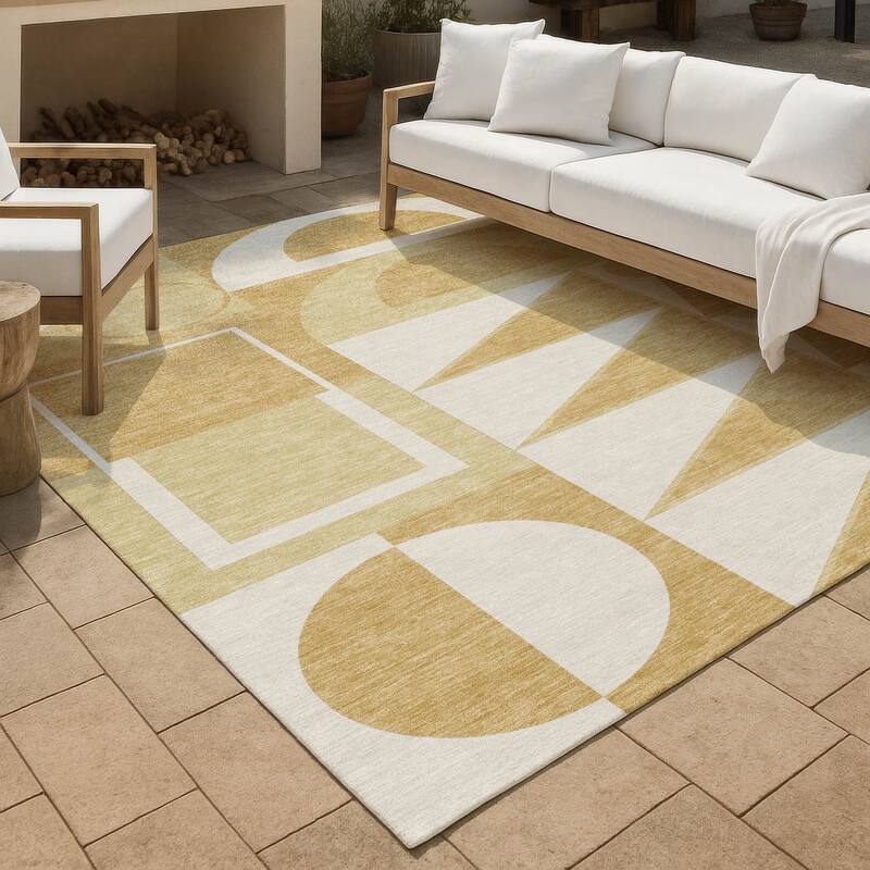 Machine Washable Indoor/ Outdoor Modern Crowley Chantille Rug - Gold - 3' x 5'
