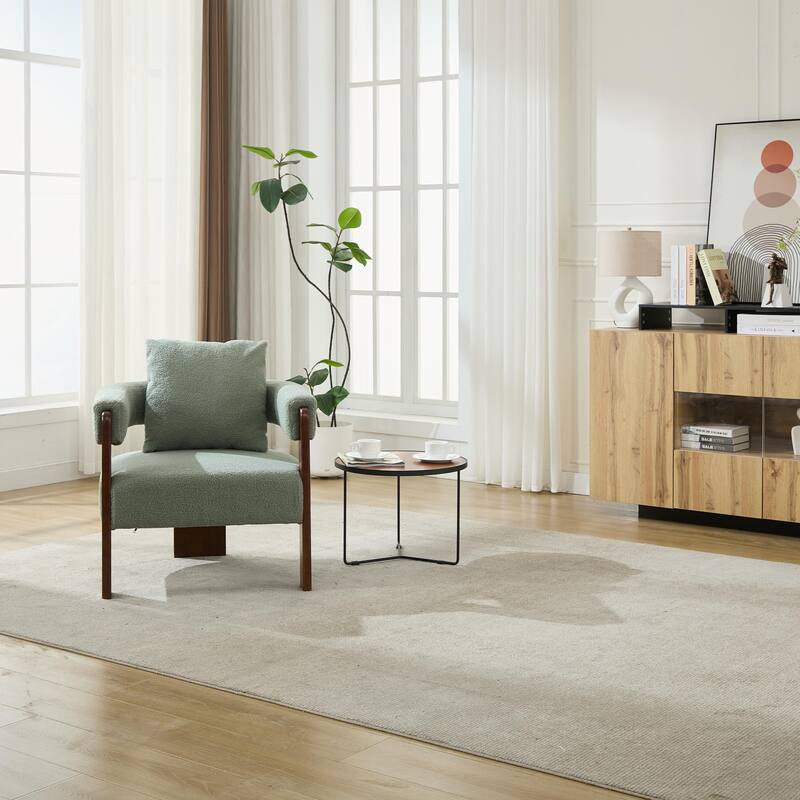 SEYNAR Modern Teddy Upholstered Fabric Round Armchair with pillow