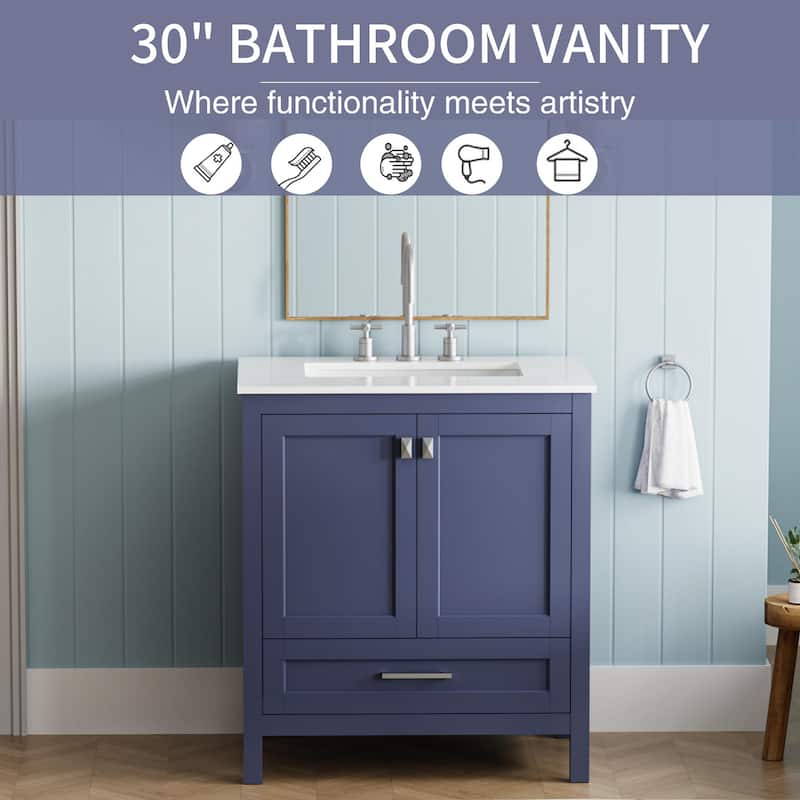 Freestanding Bathroom Vanity, Bathroom Cabinet with Marble Top, Bathroom Vanities with Soft Close Doors and Large Drawer