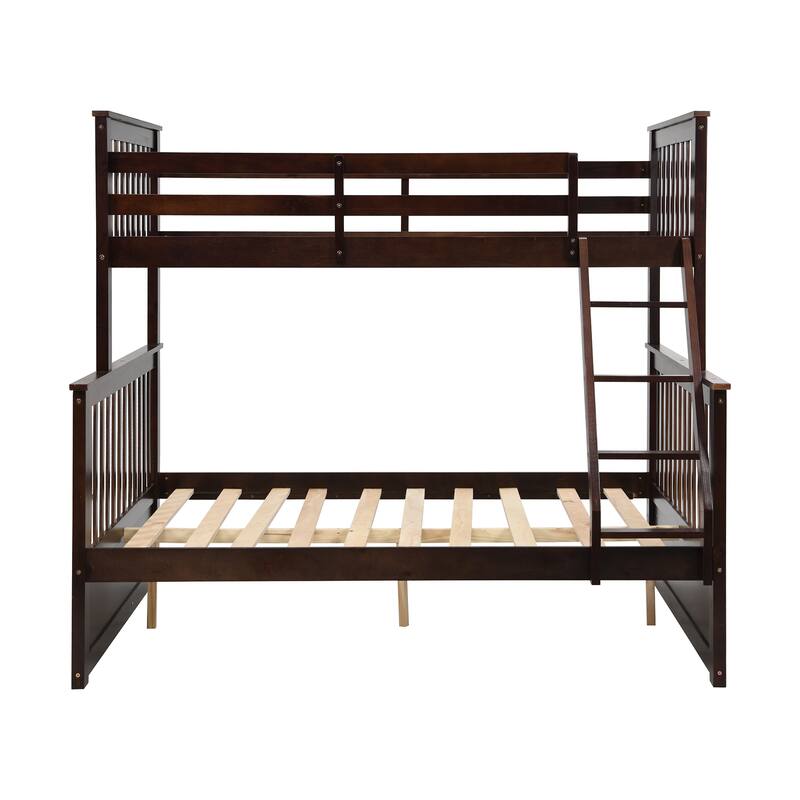Twin Over Full Bunk Bed with Storage Drawers, Wooden Bunk Bed with Ladder and Safety Guard Rails -Espresso