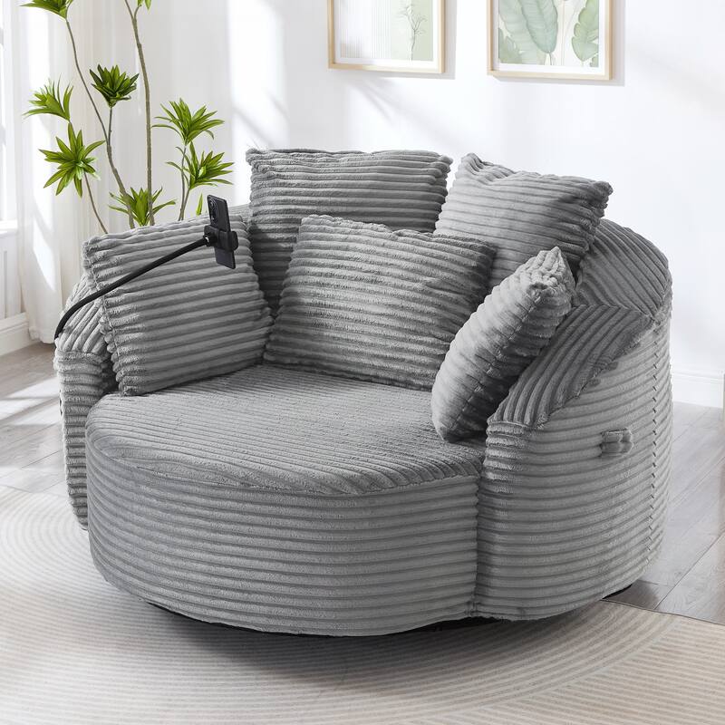 360° Swivel Chair Accent Barrel Chair Corduroy Round Sofa Chair