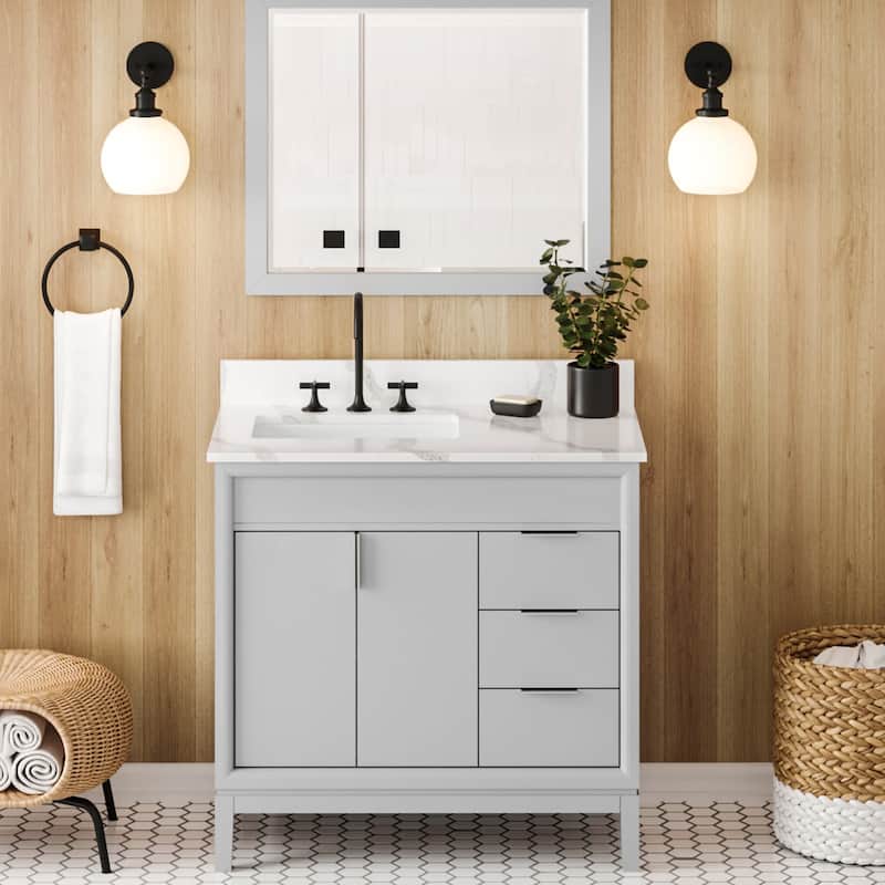 Jeffrey Alexander VKITTHE36R-QUARTZ Theodora II 36" Free Standing - Grey / Calacatta Vienna