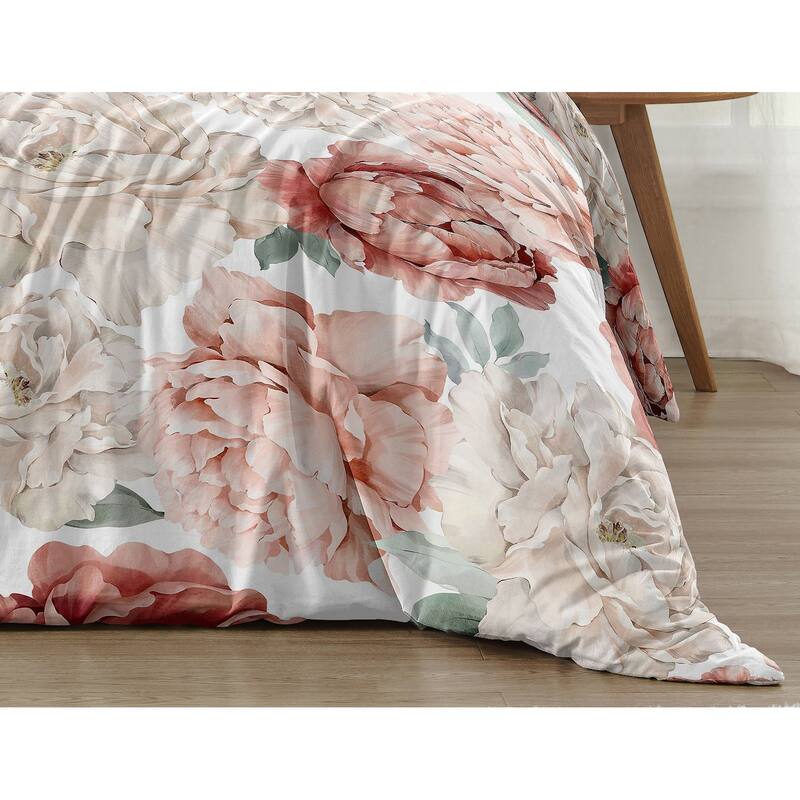 Boho Shabby Chic Floral Girl Full/Queen Comforter Set Ivory Bohemian Vintage Garden Watercolor Flower Nature Elegant Dusty Rose