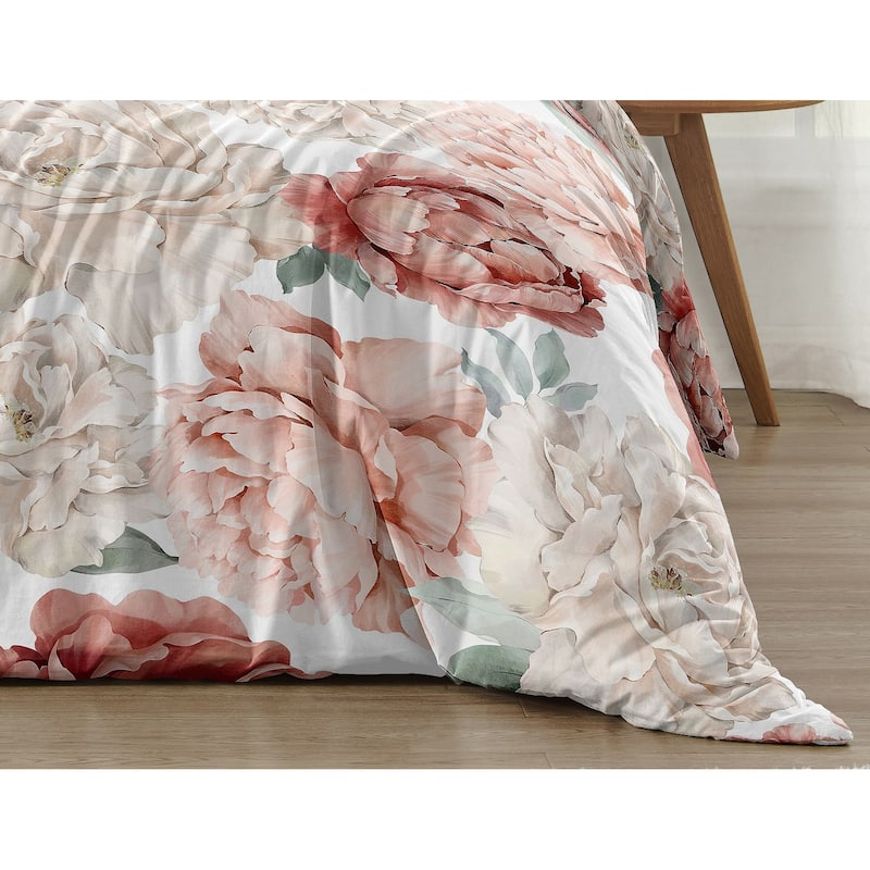 Boho Shabby Chic Floral Girl Twin Comforter Set Ivory Bohemian Vintage Garden Watercolor Flower Nature Elegant Pastel Dusty Rose