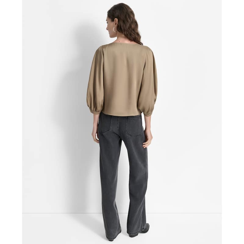 DKNY Asymmetric Neck Puff Sleeve Top