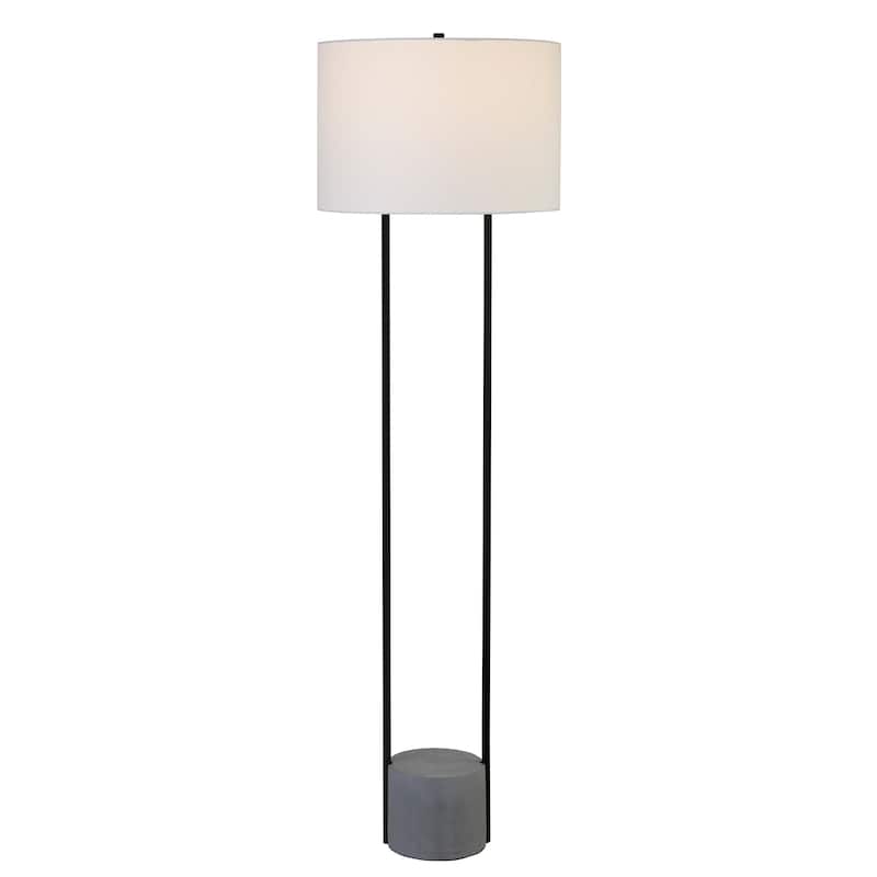 HomeRoots 65" Black Column Floor Lamp With White Frosted Glass Drum Shade - 65" Tall