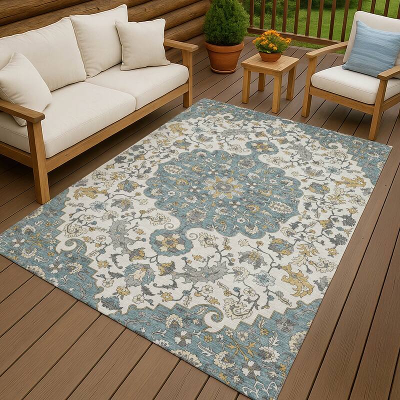 Machine Washable Indoor/ Outdoor Traditional Savannah Chantille Rug - Teal - 2'6" x 3'10"