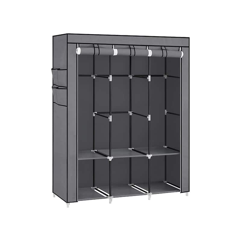 Multi-Section Fabric Closet Organizer with Sturdy Steel Tubes and 4 Convenient Storage Pockets - 3-Tier - Grey