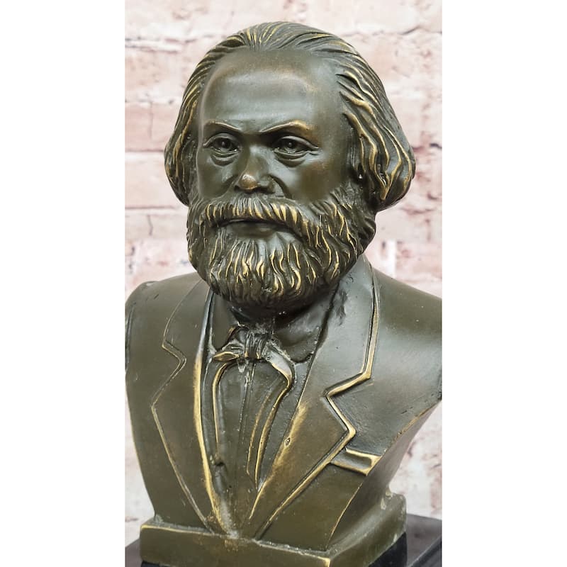 Karl Marx Bronze Bust Sculpture Statue On Marble Base