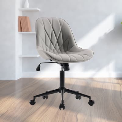 Armless Swivel Office Chair, Faux Leather Task Chairs with Wheels