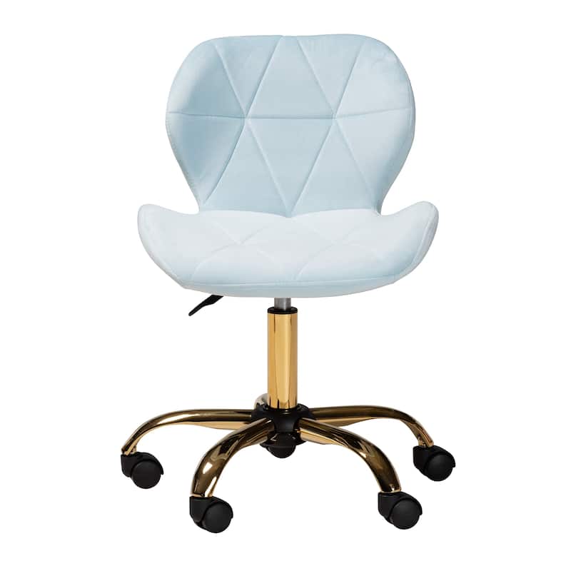 Savara Contemporary Glam and Luxe Velvet Fabric and Gold Metal Swivel Office Chair